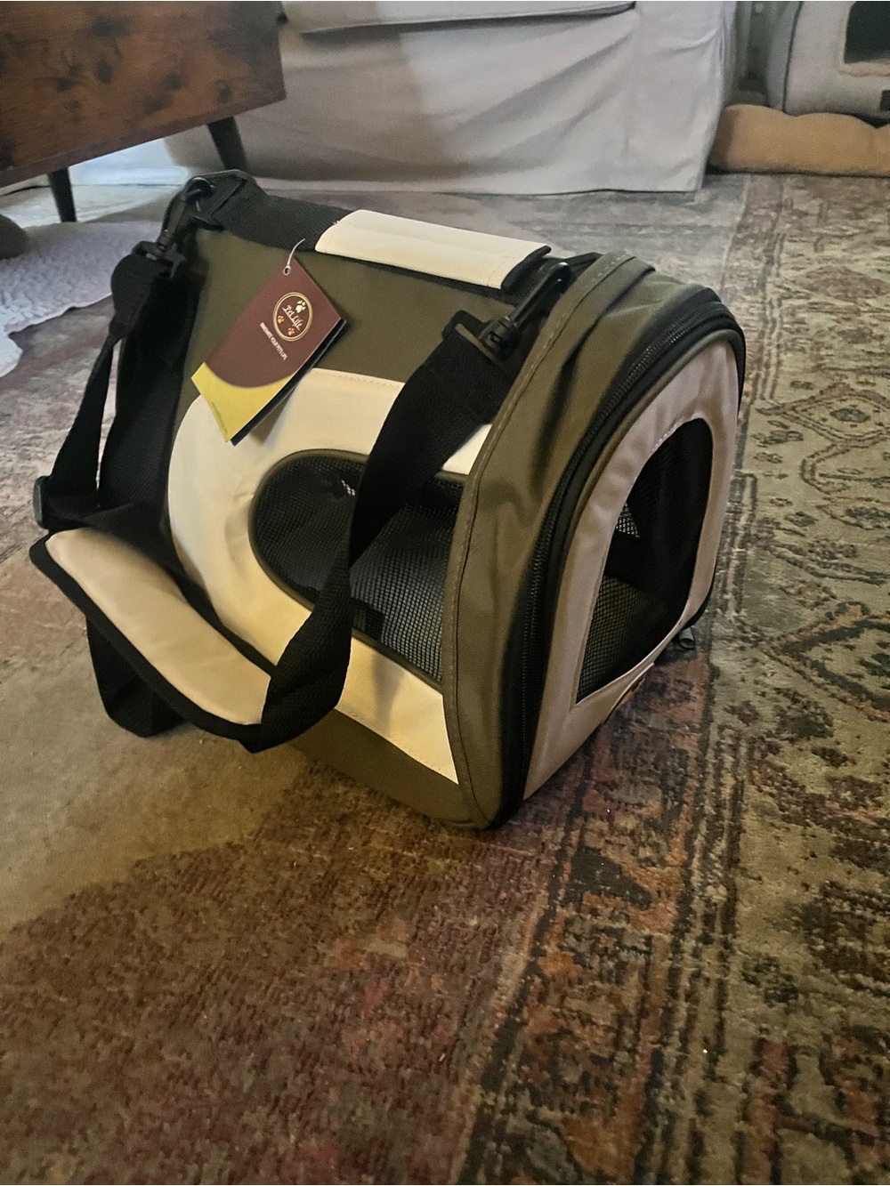 Pet Life Olive Green & Cream Travel Pet Carrier